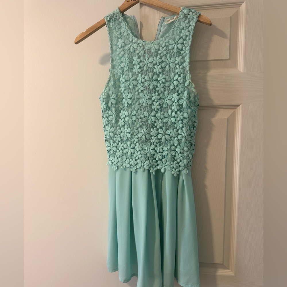 Turquoise / blue pink martini lace mini dress